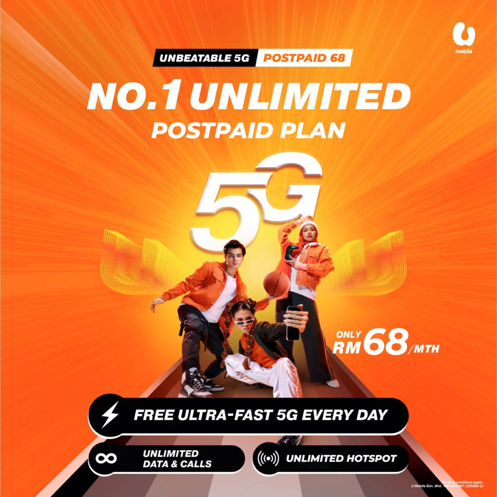 U Mobile Postpaid 68 plan with unlimited 5G, data, calls and hotspot for RM68/month